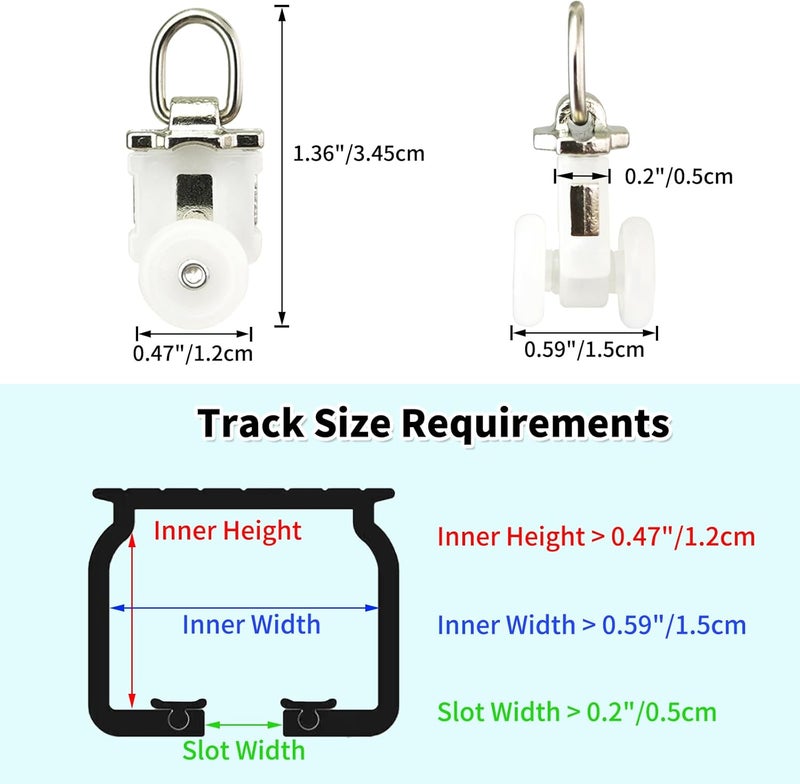 TSBSHum 20 Pack Ceiling Roller, Sliding Curtain Gliders with Wheels, Ideal for Curtain Tracks for Ceiling and Room Divider - Image 3